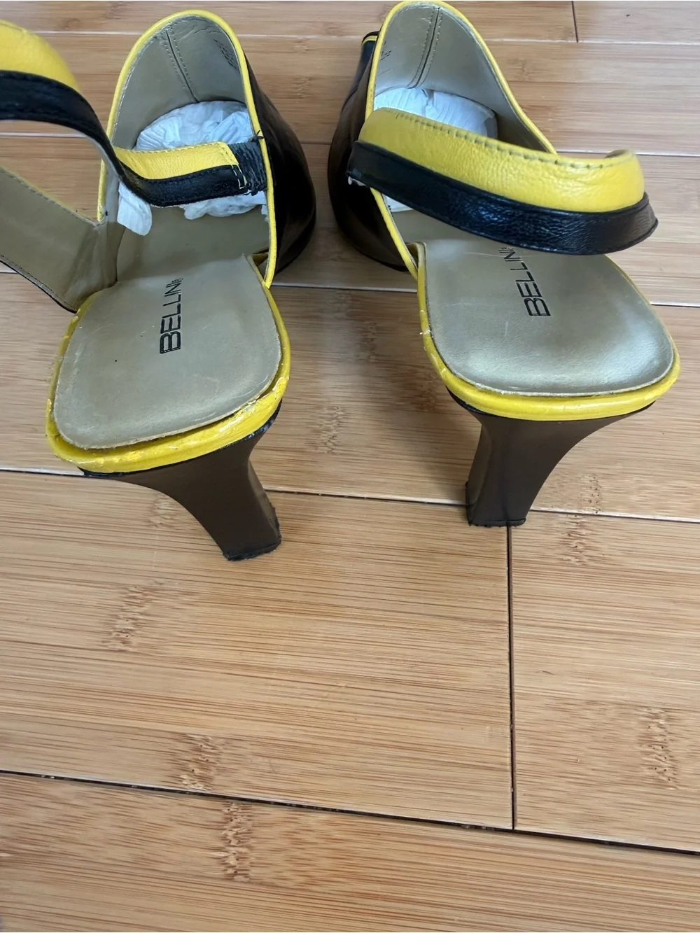 Bellini Black and Yellow Slingback Heels - Picture 3 of 7